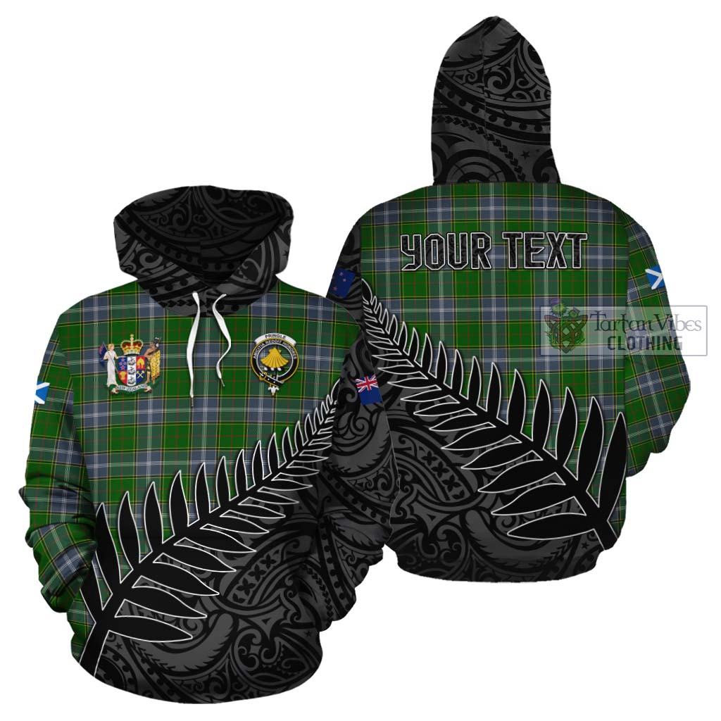 Tartan Vibes Clothing Pringle Crest Tartan Cotton Hoodie with New Zealand Silver Fern Half Style