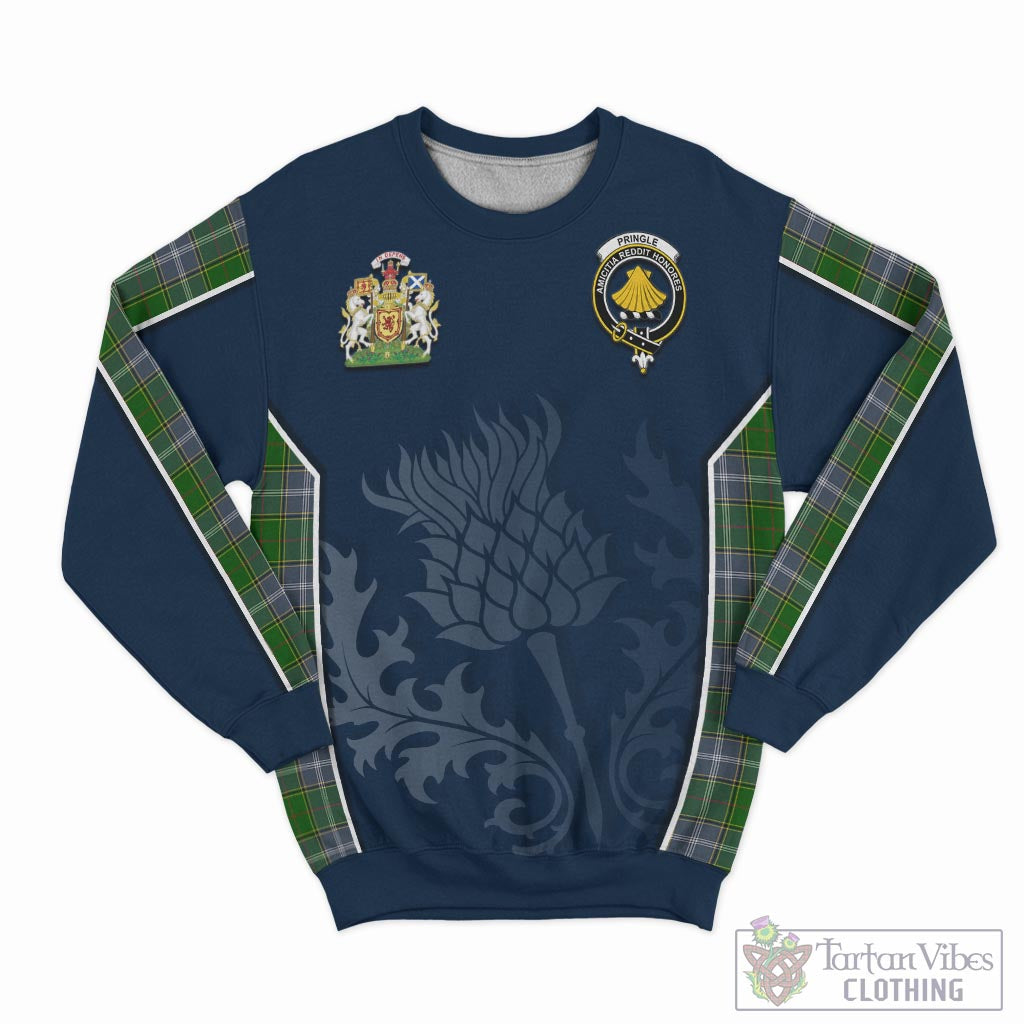 Tartan Vibes Clothing Pringle Tartan Sweatshirt with Family Crest and Scottish Thistle Vibes Sport Style