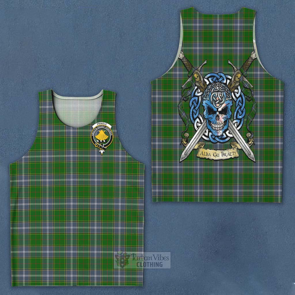 Tartan Vibes Clothing Pringle Tartan Men's Tank Top with Family Crest Celtic Skull Style