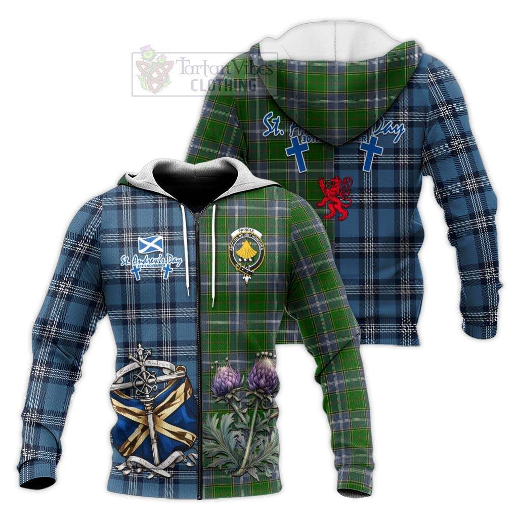 Tartan Vibes Clothing Pringle Tartan Knitted Hoodie Happy St. Andrew's Day Half Tartan Style