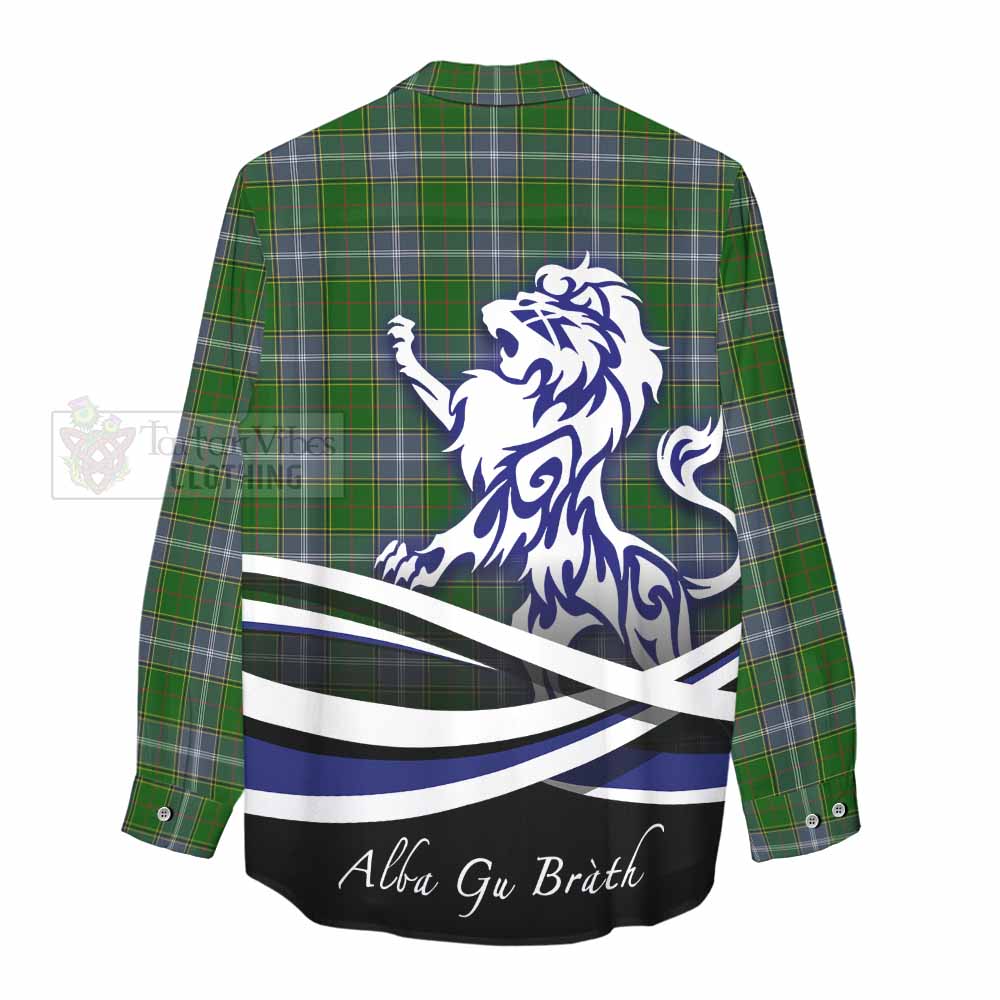 Tartan Vibes Clothing Pringle Tartan Women's Casual Shirt with Alba Gu Brath Regal Lion Emblem