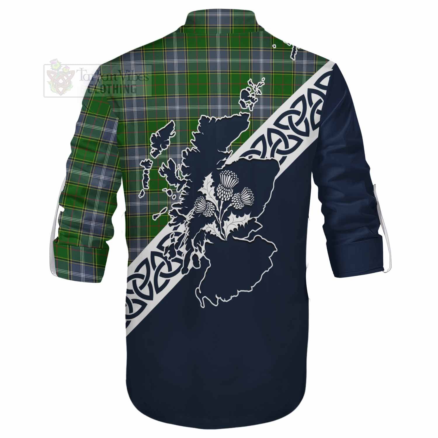 Tartan Vibes Clothing Pringle Tartan Ghillie Kilt Shirt Featuring Thistle and Scotland Map