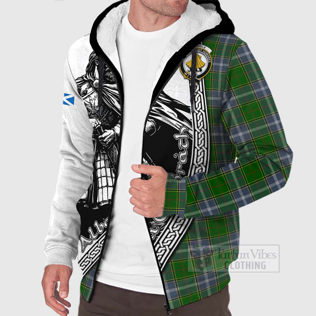 Tartan Vibes Clothing Pringle Tartan Clan Crest Sherpa Hoodie with Highlander Warrior Celtic Style