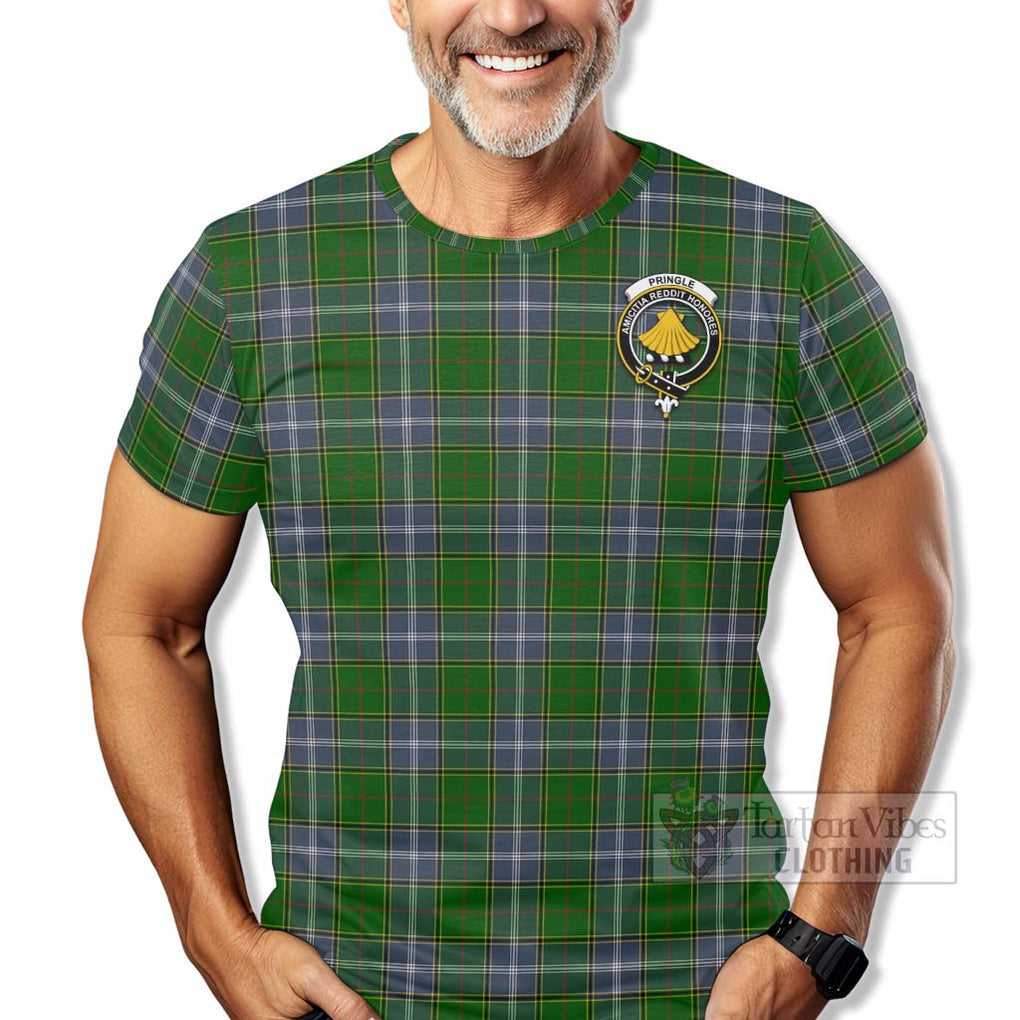 Tartan Vibes Clothing Pringle Tartan T-Shirt with Family Crest Celtic Skull Style