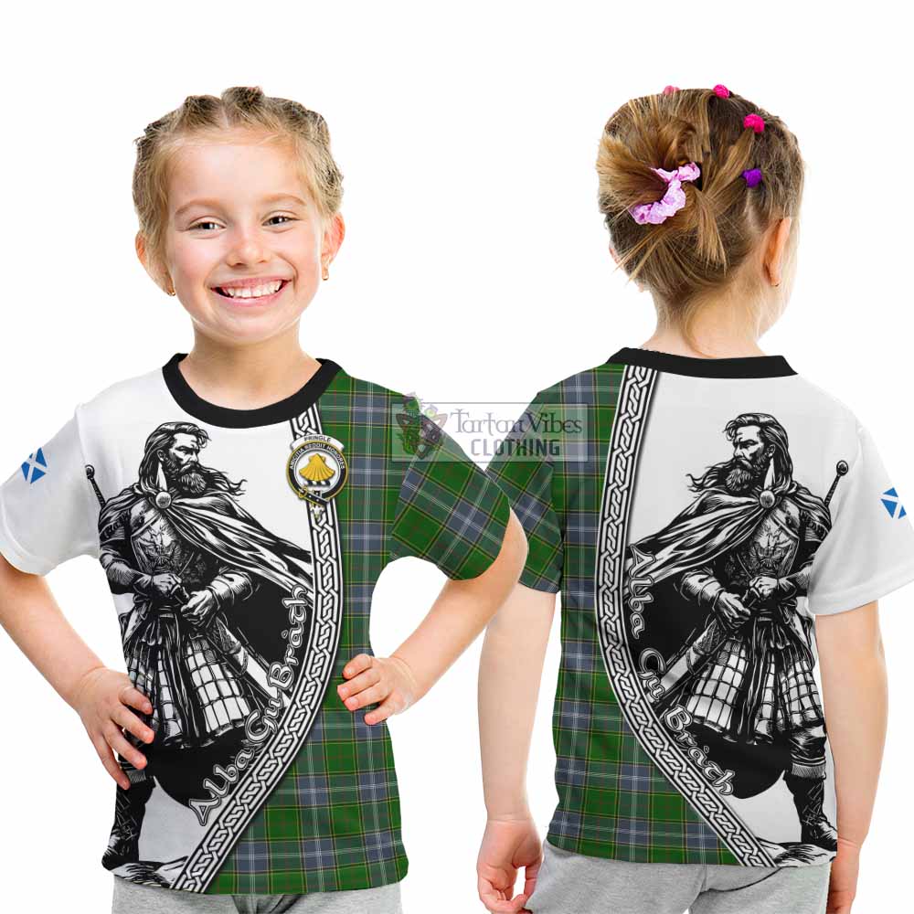 Pringle Tartan Clan Crest Kid T-Shirt with Highlander Warrior Celtic Style