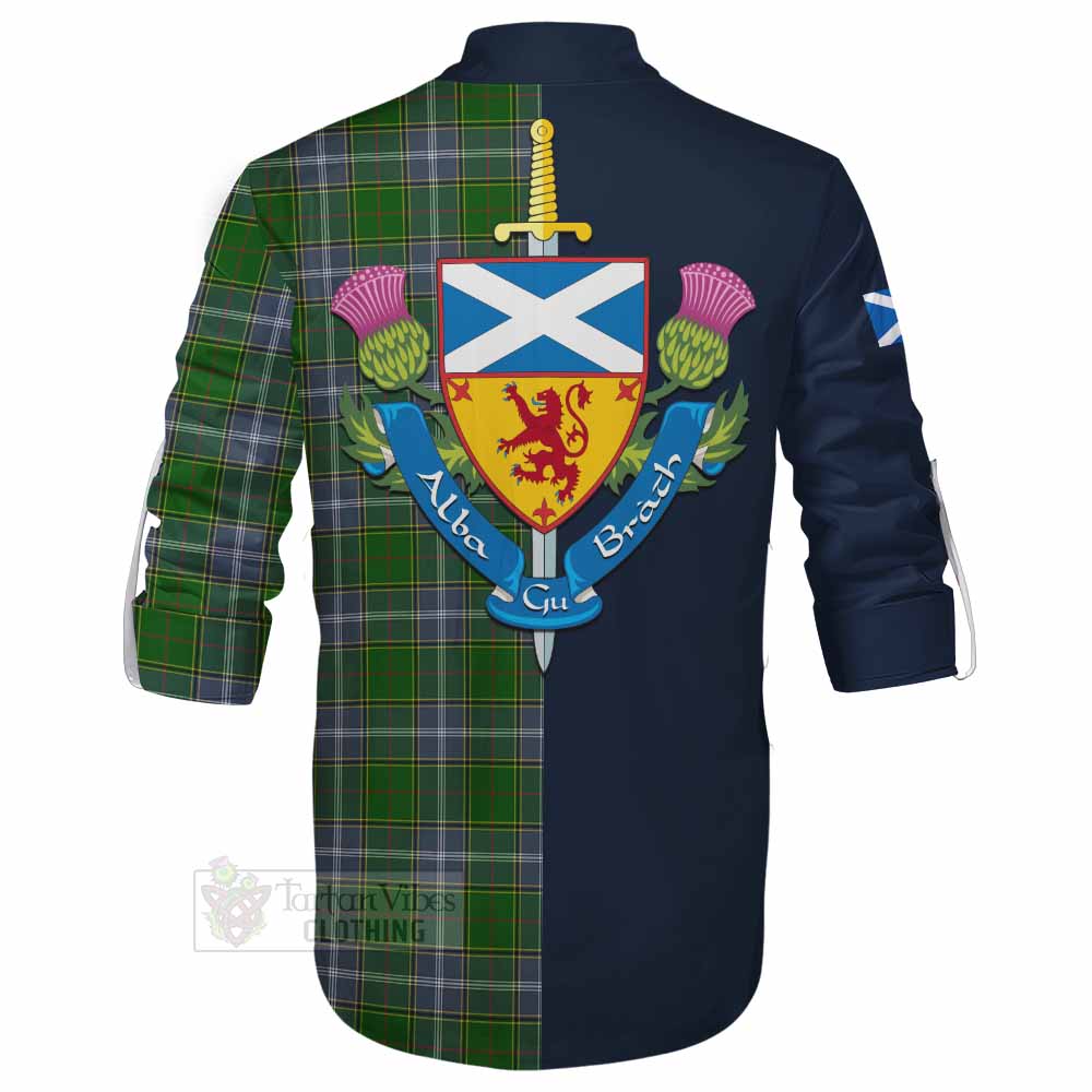 Pringle Tartan Ghillie Kilt Shirt Alba with Scottish Lion Royal Arm Half Style