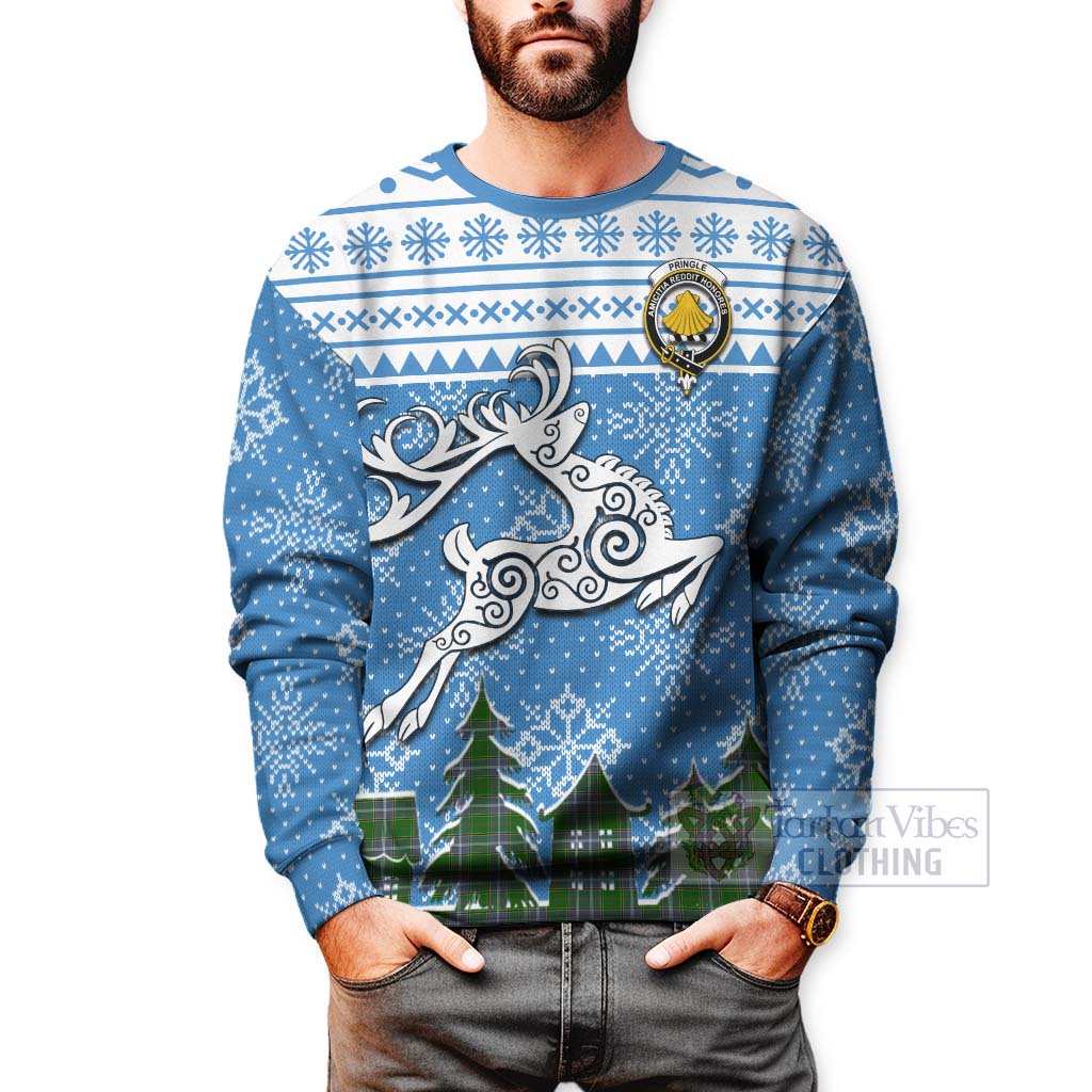 Tartan Vibes Clothing Pringle Clan Christmas Sweatshirt Celtic Reindeer Style