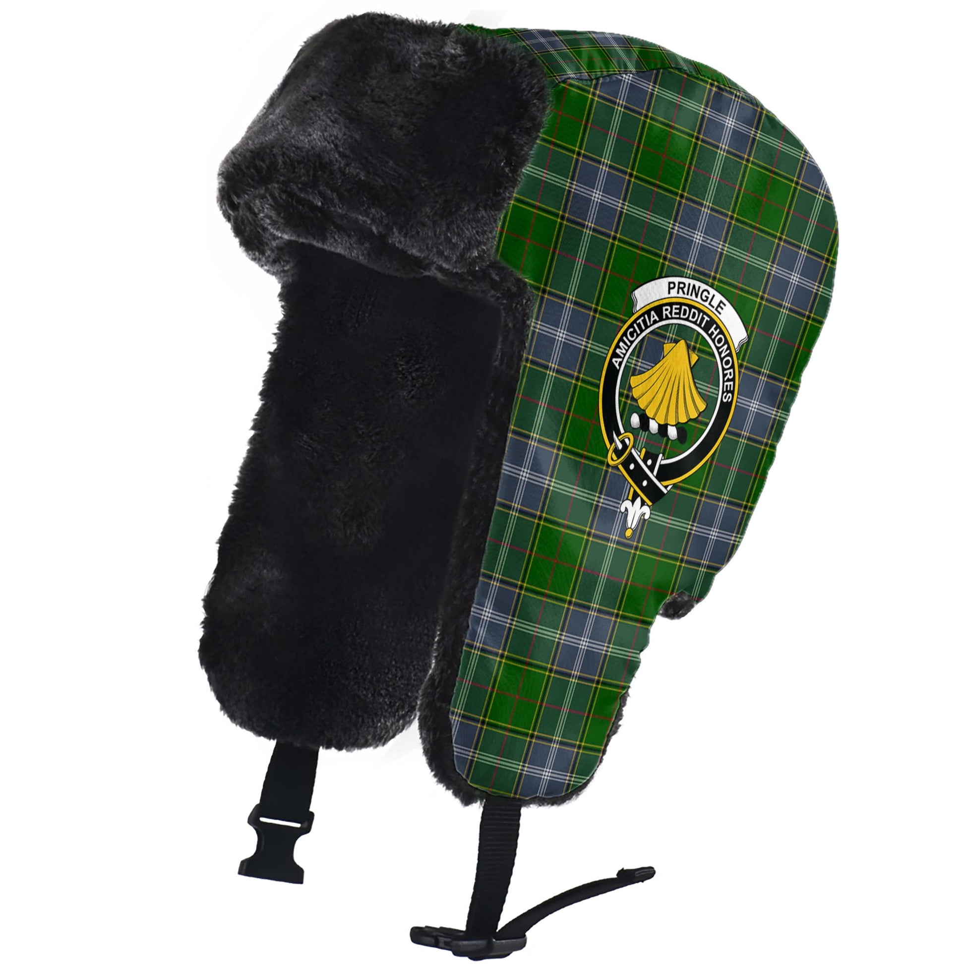 Pringle Tartan Winter Trapper Hat with Family Crest - Tartanvibesclothing