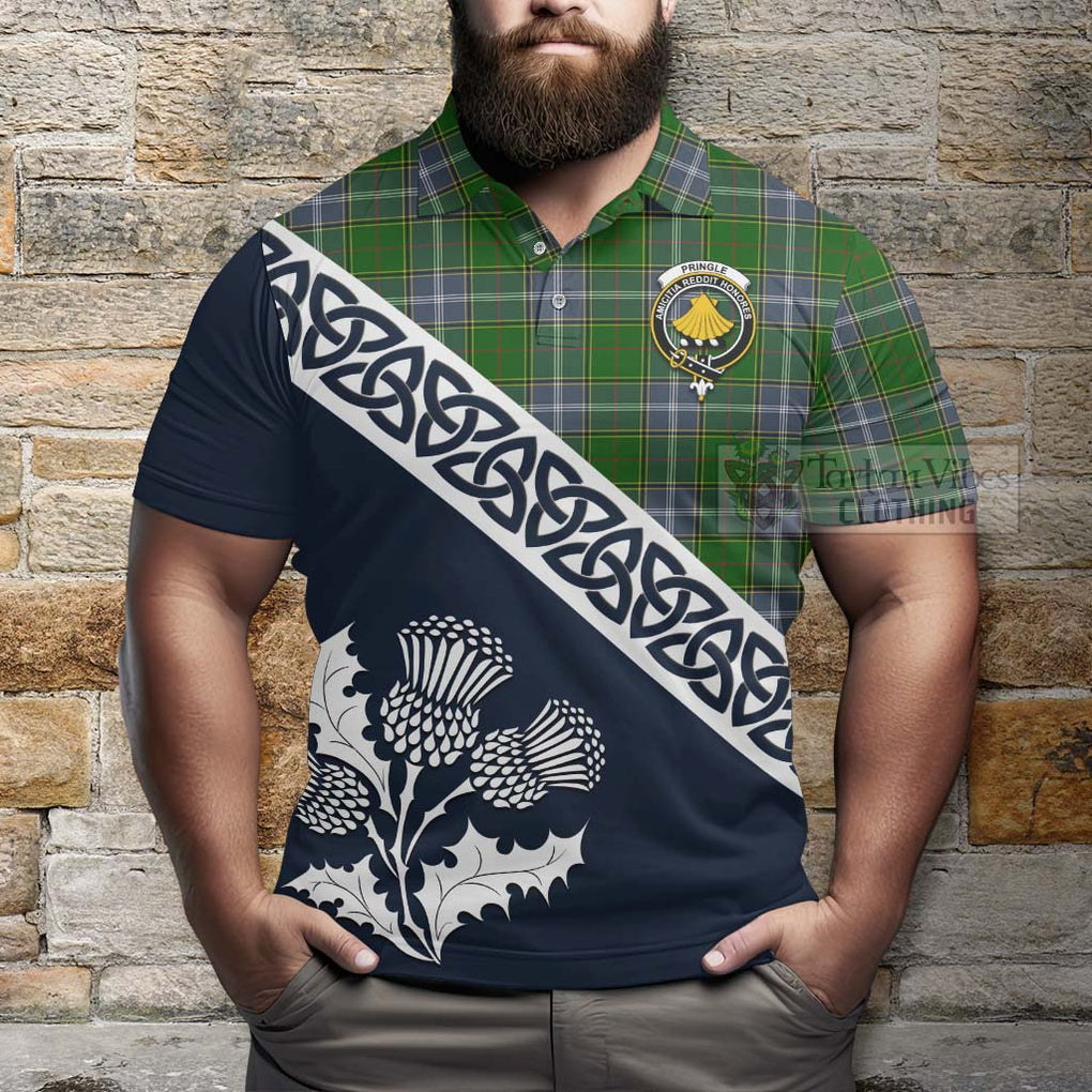 Pringle Tartan Polo Shirt Featuring Thistle and Scotland Map