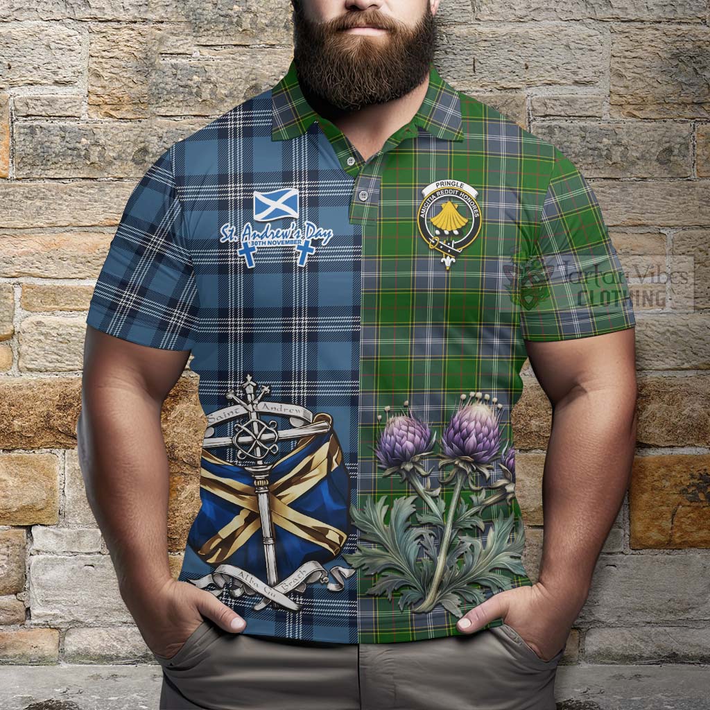 Tartan Vibes Clothing Pringle Tartan Polo Shirt Happy St. Andrew's Day Half Tartan Style