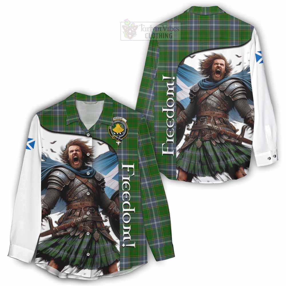 Tartan Vibes Clothing Pringle Crest Tartan Women's Casual Shirt Inspired by the Freedom of Scottish Warrior