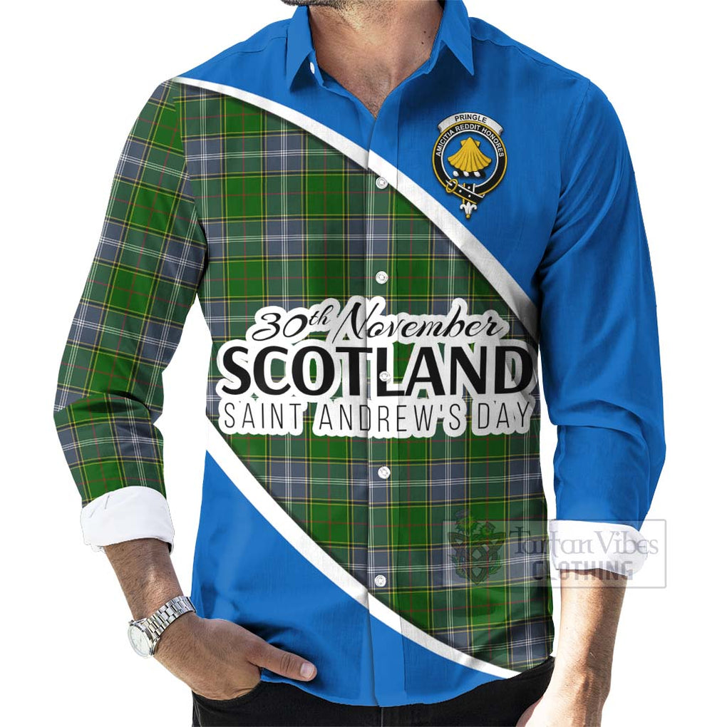 Tartan Vibes Clothing Pringle Family Crest Tartan Long Sleeve Button Shirt Celebrate Saint Andrew's Day in Style