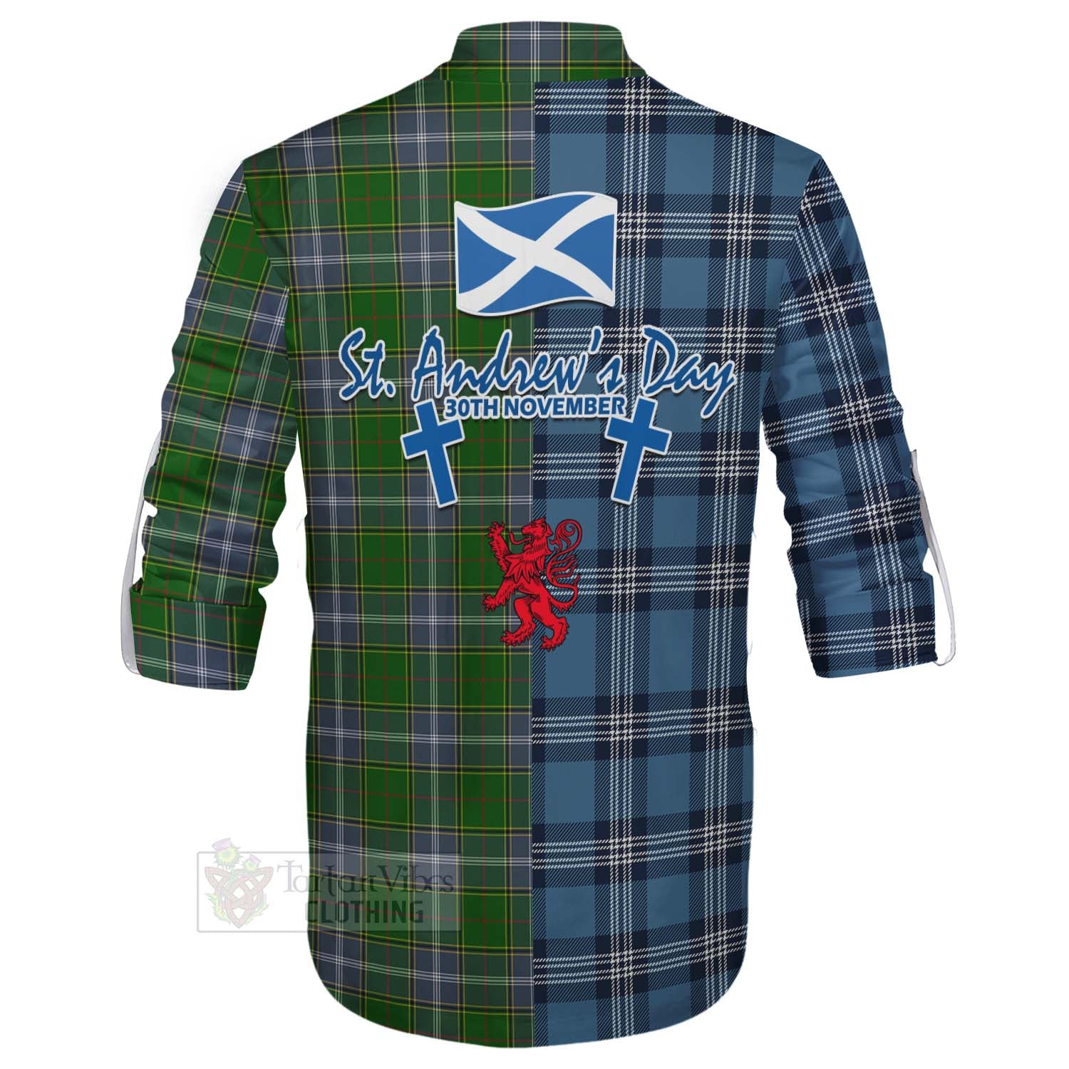 Tartan Vibes Clothing Pringle Tartan Ghillie Kilt Shirt Happy St. Andrew's Day Half Tartan Style