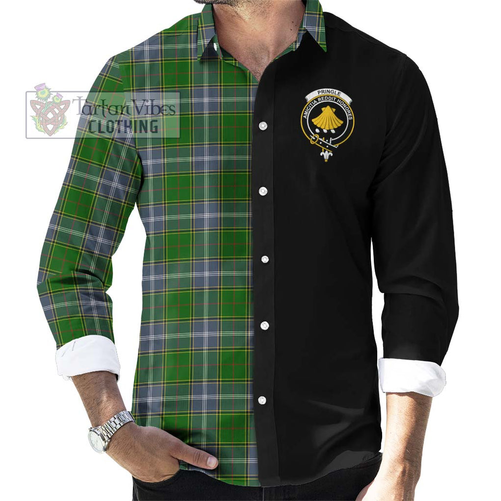 Pringle Tartan Long Sleeve Button Shirt with Family Crest and Half Of Me Style - Tartanvibesclothing Shop