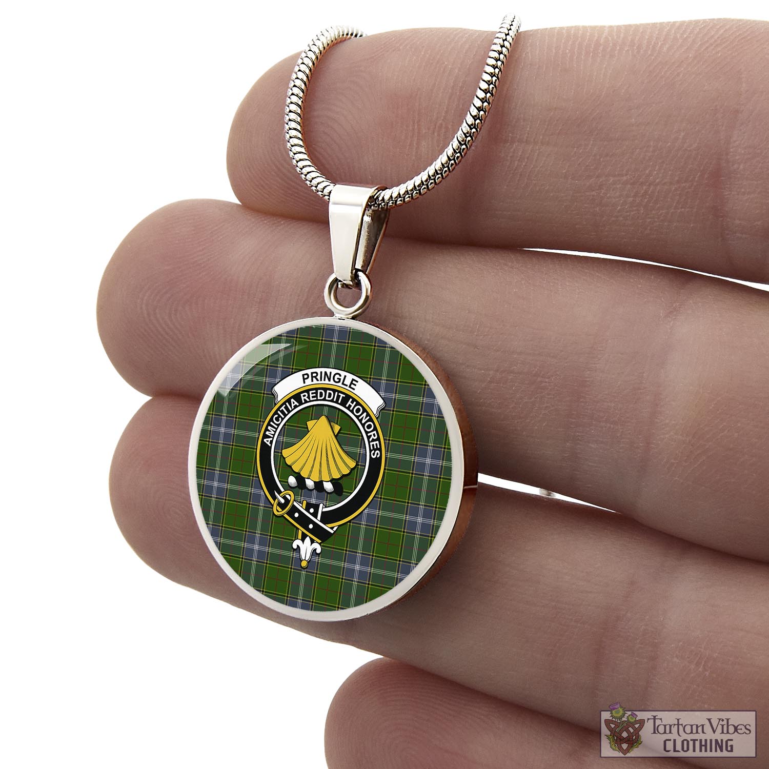 Tartan Vibes Clothing Pringle Tartan Circle Necklace with Family Crest