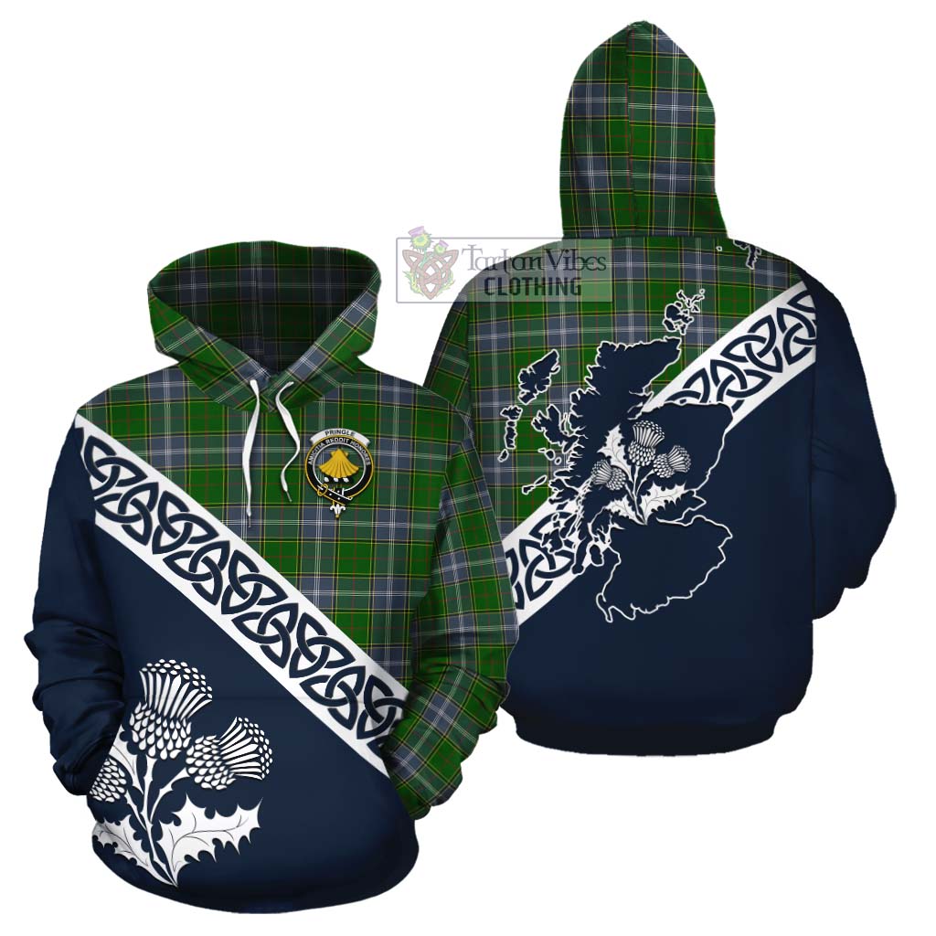 Tartan Vibes Clothing Pringle Tartan Cotton Hoodie Featuring Thistle and Scotland Map