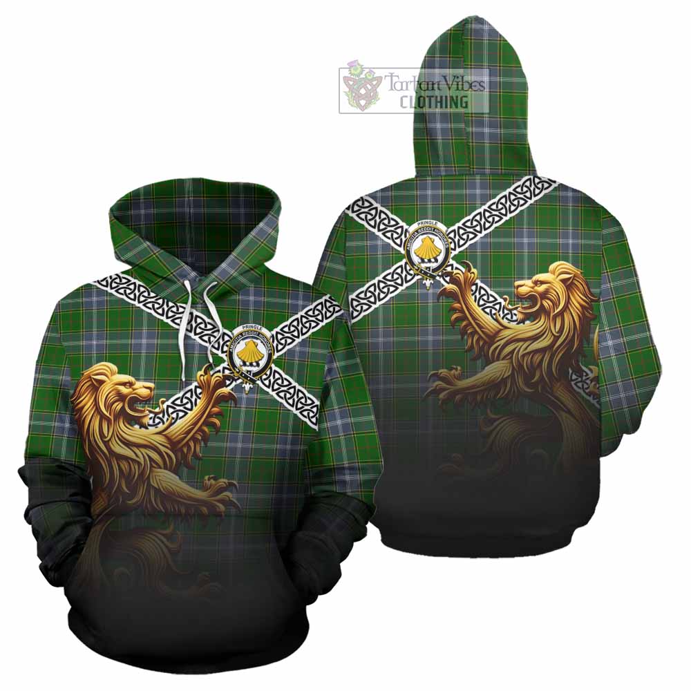 Pringle Crest Tartan Hoodie with Golden Lion Emblem Celtic Style - Tartan Vibes Clothing
