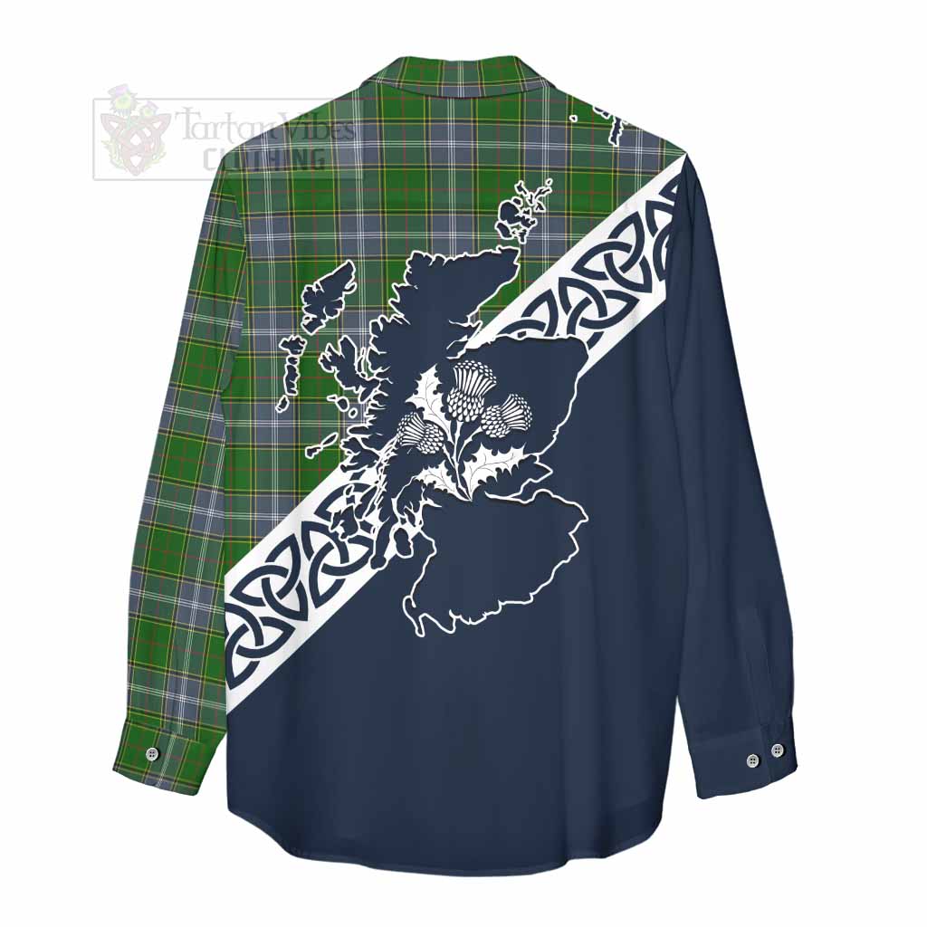 Tartan Vibes Clothing Pringle Tartan Women's Casual Shirt Featuring Thistle and Scotland Map