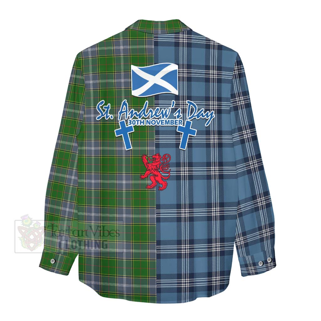 Tartan Vibes Clothing Pringle Tartan Women's Casual Shirt Happy St. Andrew's Day Half Tartan Style