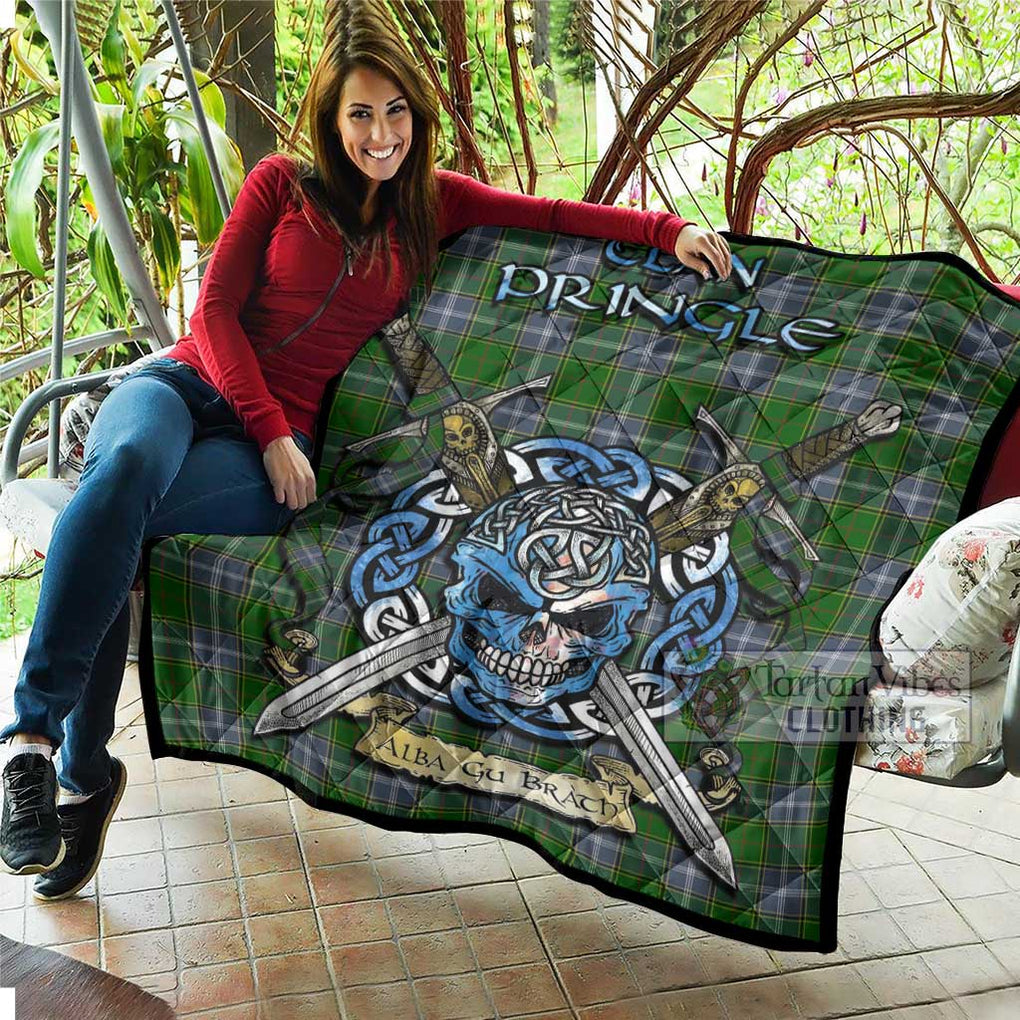 Tartan Vibes Clothing Pringle Tartan Quilt with Celtic Skull Alba Gu Brath Style