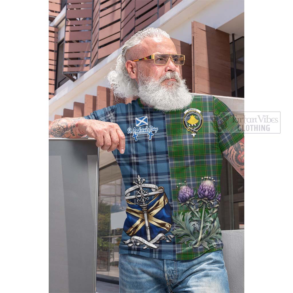 Tartan Vibes Clothing Pringle Tartan Cotton T-shirt Happy St. Andrew's Day Half Tartan Style