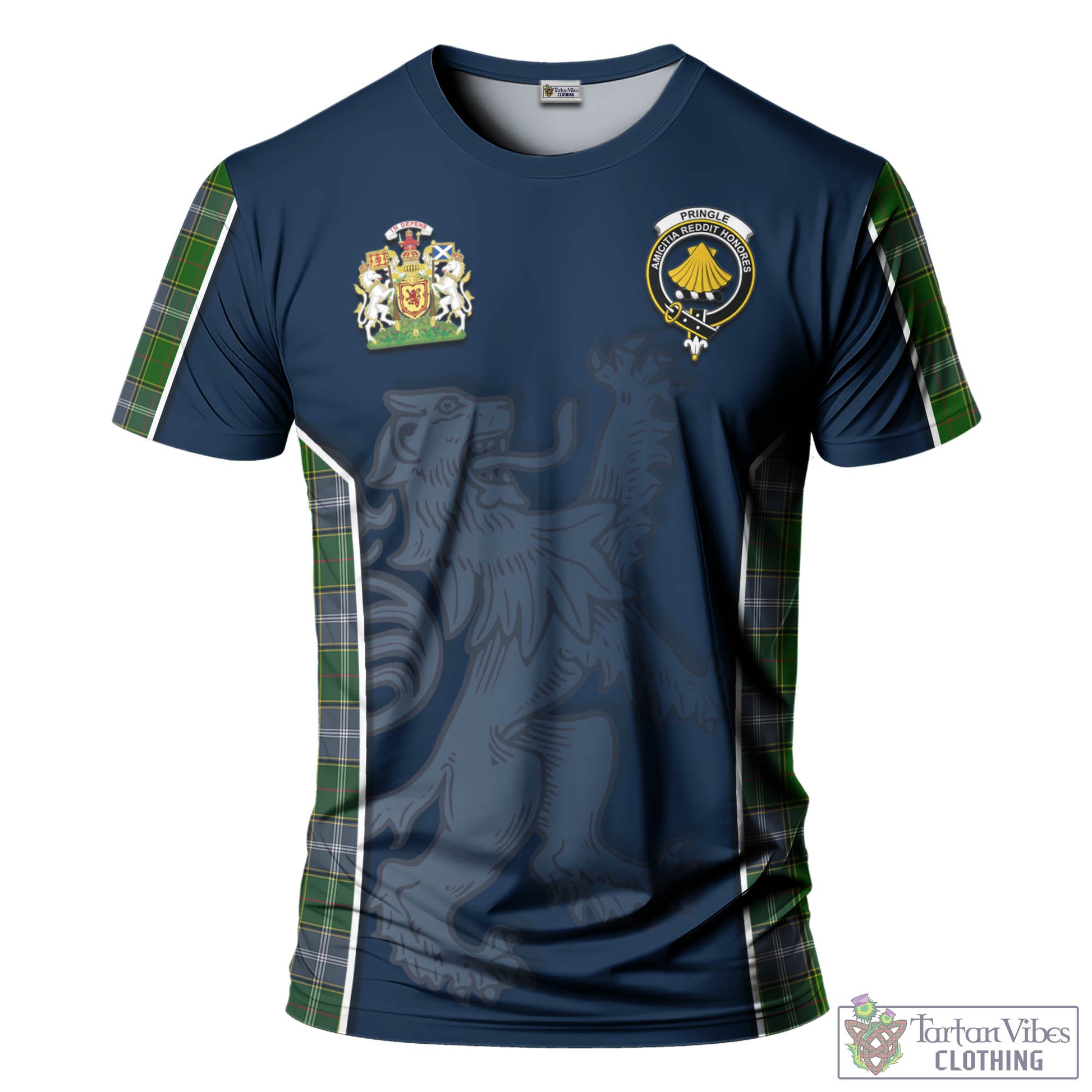 Tartan Vibes Clothing Pringle Tartan T-Shirt with Family Crest and Lion Rampant Vibes Sport Style