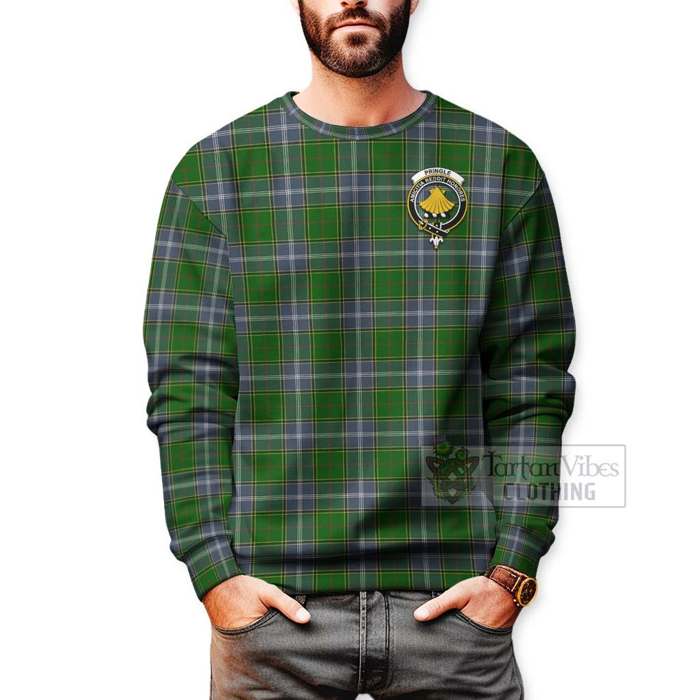 Tartan Vibes Clothing Pringle Tartan Sweatshirt with Family Crest Celtic Skull Style