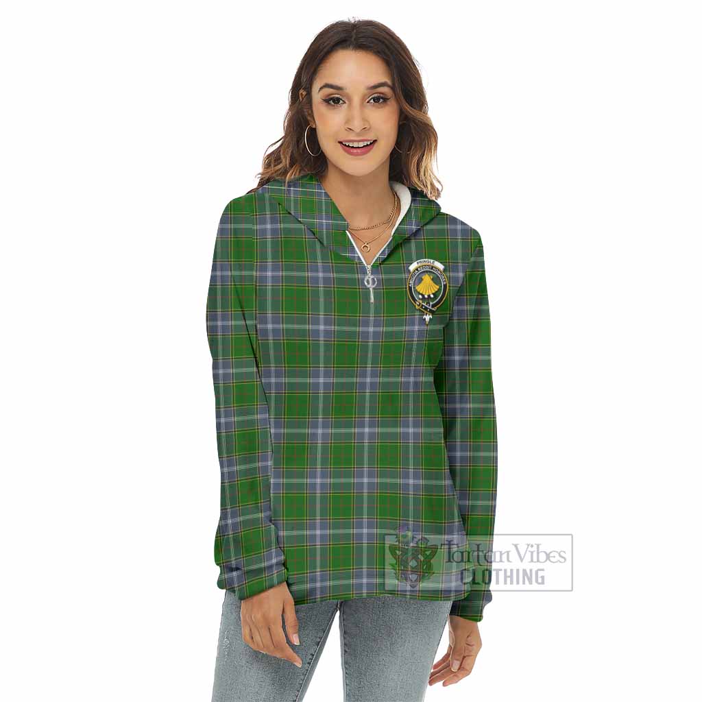 Tartan Vibes Clothing Pringle Tartan Crest Women's Borg  Half Zip Fleece Hoodie