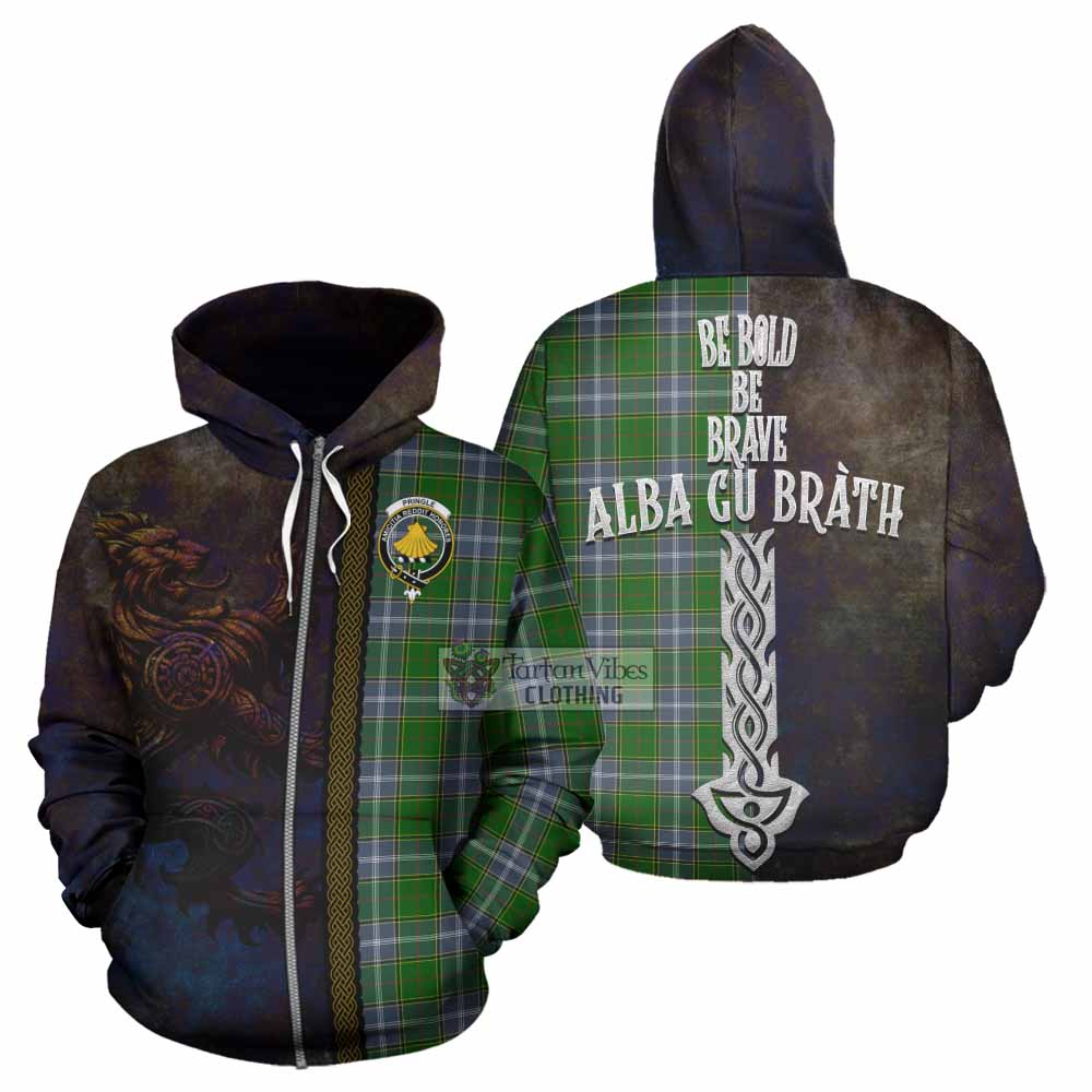 Pringle Tartan Family Crest Hoodie Alba Gu Brath Be Brave Lion Ancient Style Zip Hoodie - Tartan Vibes Clothing