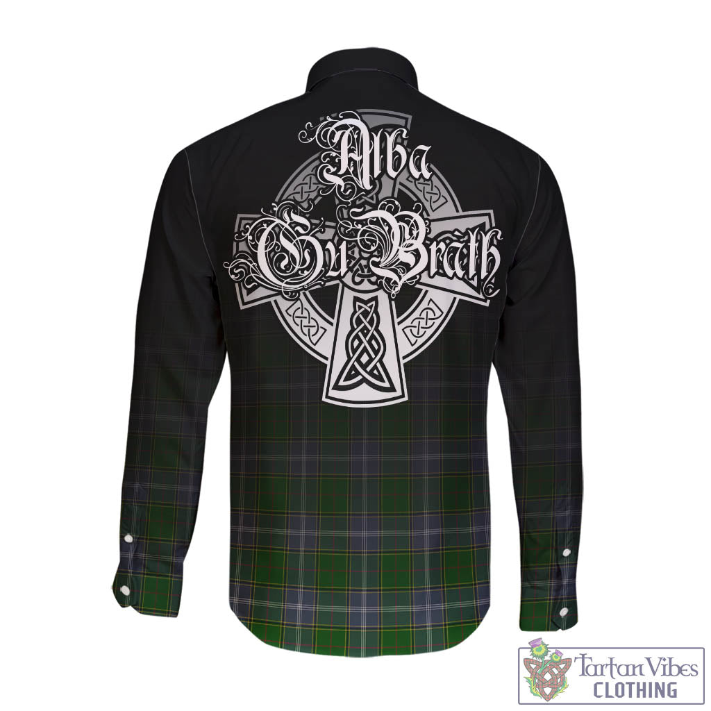 Tartan Vibes Clothing Pringle Tartan Long Sleeve Button Up Featuring Alba Gu Brath Family Crest Celtic Inspired