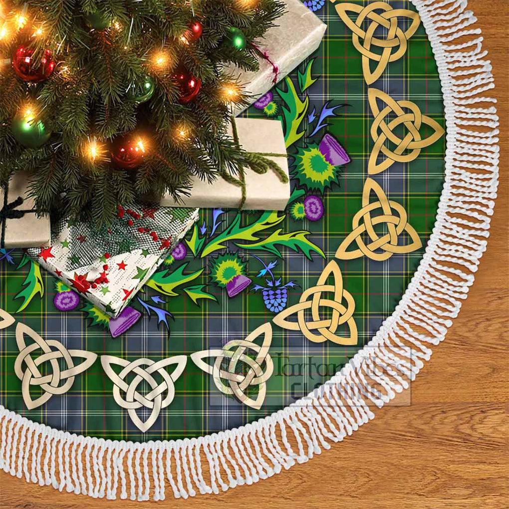 Tartan Vibes Clothing Pringle Tartan Christmas Tree Skirt with Thistle Celtic Knot Style