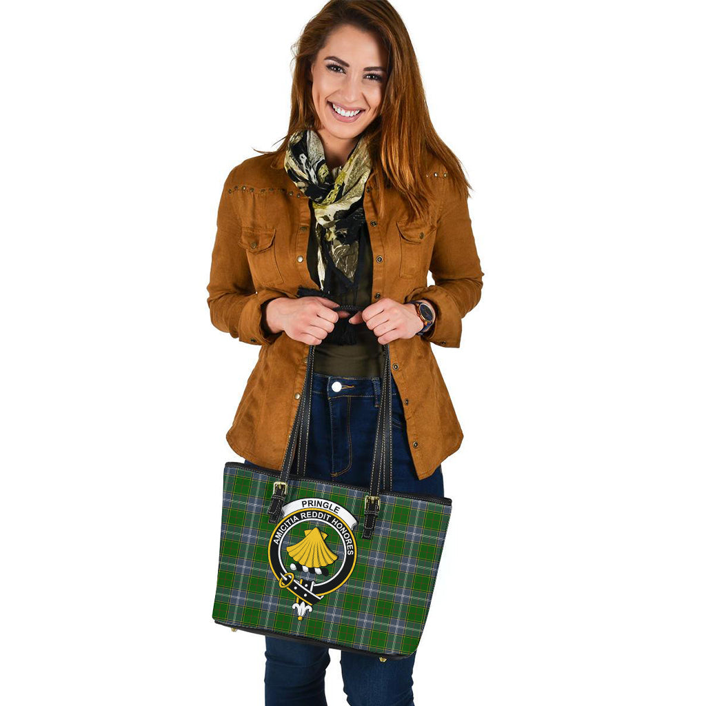 Pringle Tartan Leather Tote Bag with Family Crest - Tartan Vibes Clothing