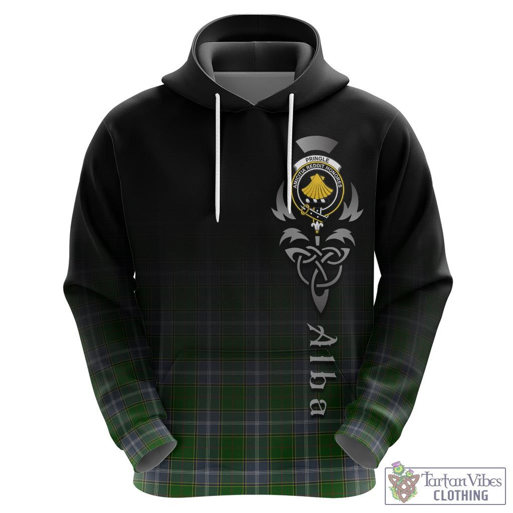 Tartan Vibes Clothing Pringle Tartan Hoodie Featuring Alba Gu Brath Family Crest Celtic Inspired