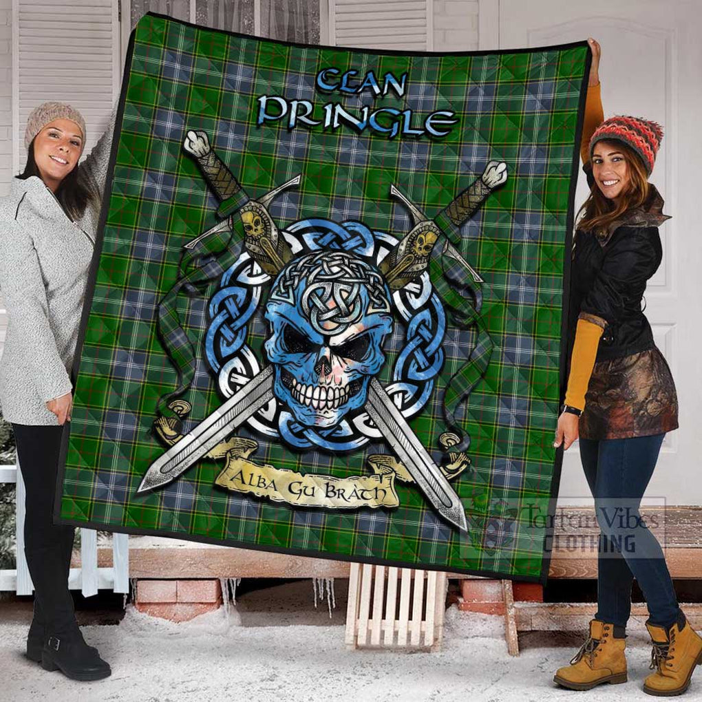 Tartan Vibes Clothing Pringle Tartan Quilt with Celtic Skull Alba Gu Brath Style