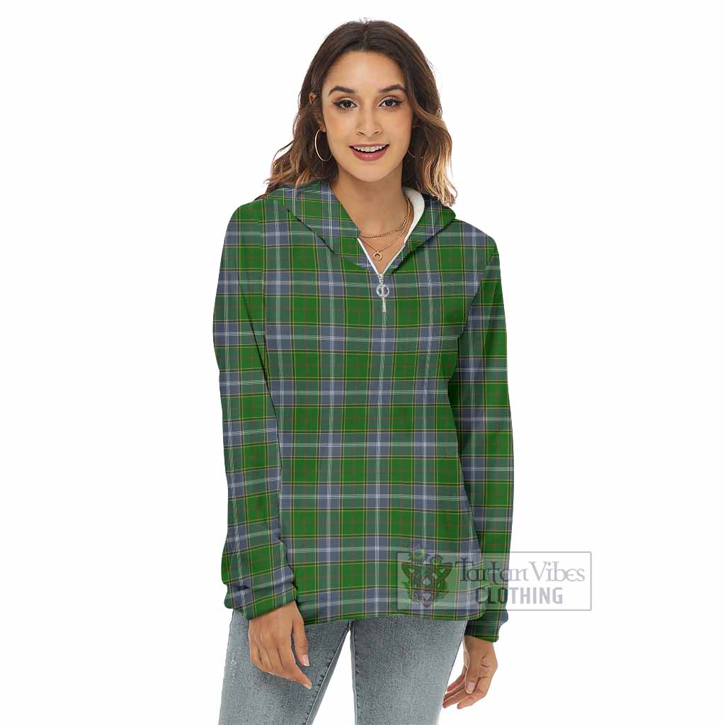 Tartan Vibes Clothing Pringle Tartan Women's Borg  Half Zip Fleece Hoodie