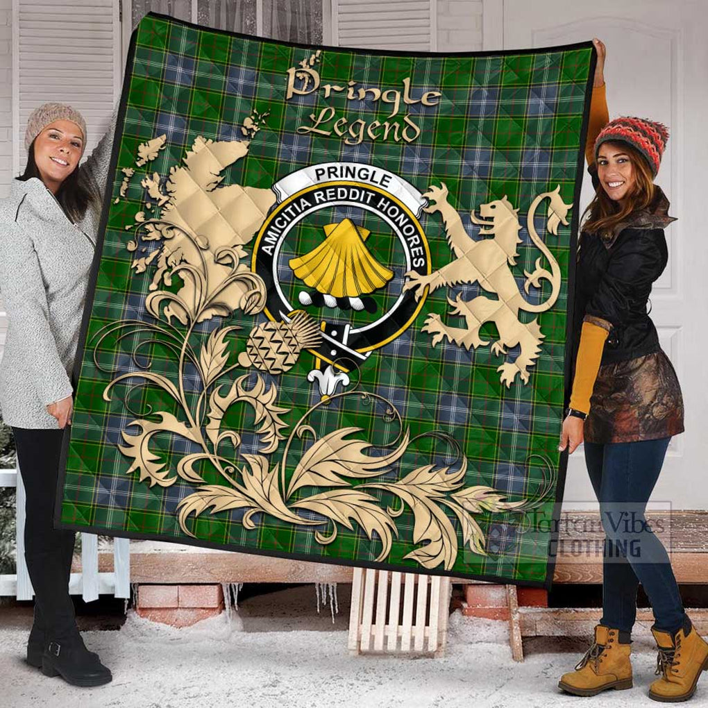 Tartan Vibes Clothing Pringle Tartan Quilt with Family Crest and Scottish Symbol Style