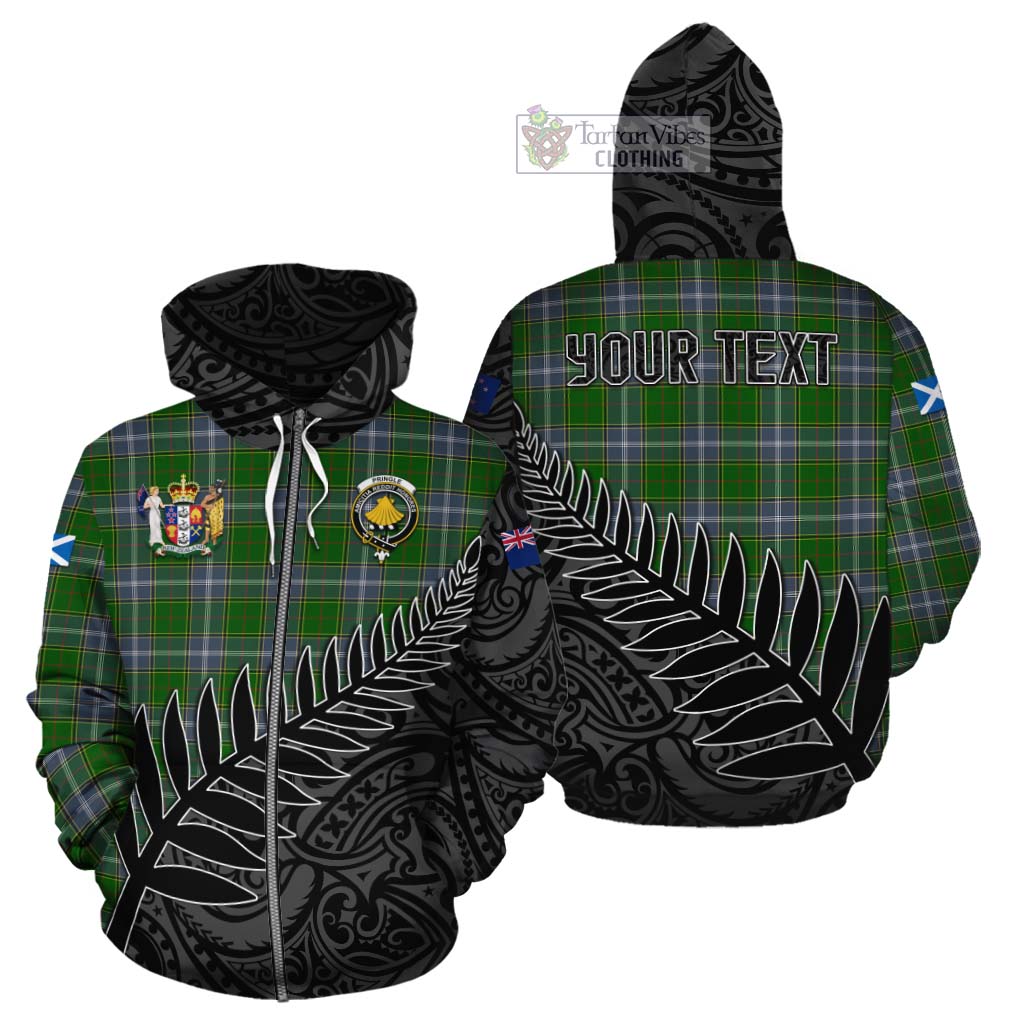 Tartan Vibes Clothing Pringle Crest Tartan Cotton Hoodie with New Zealand Silver Fern Half Style