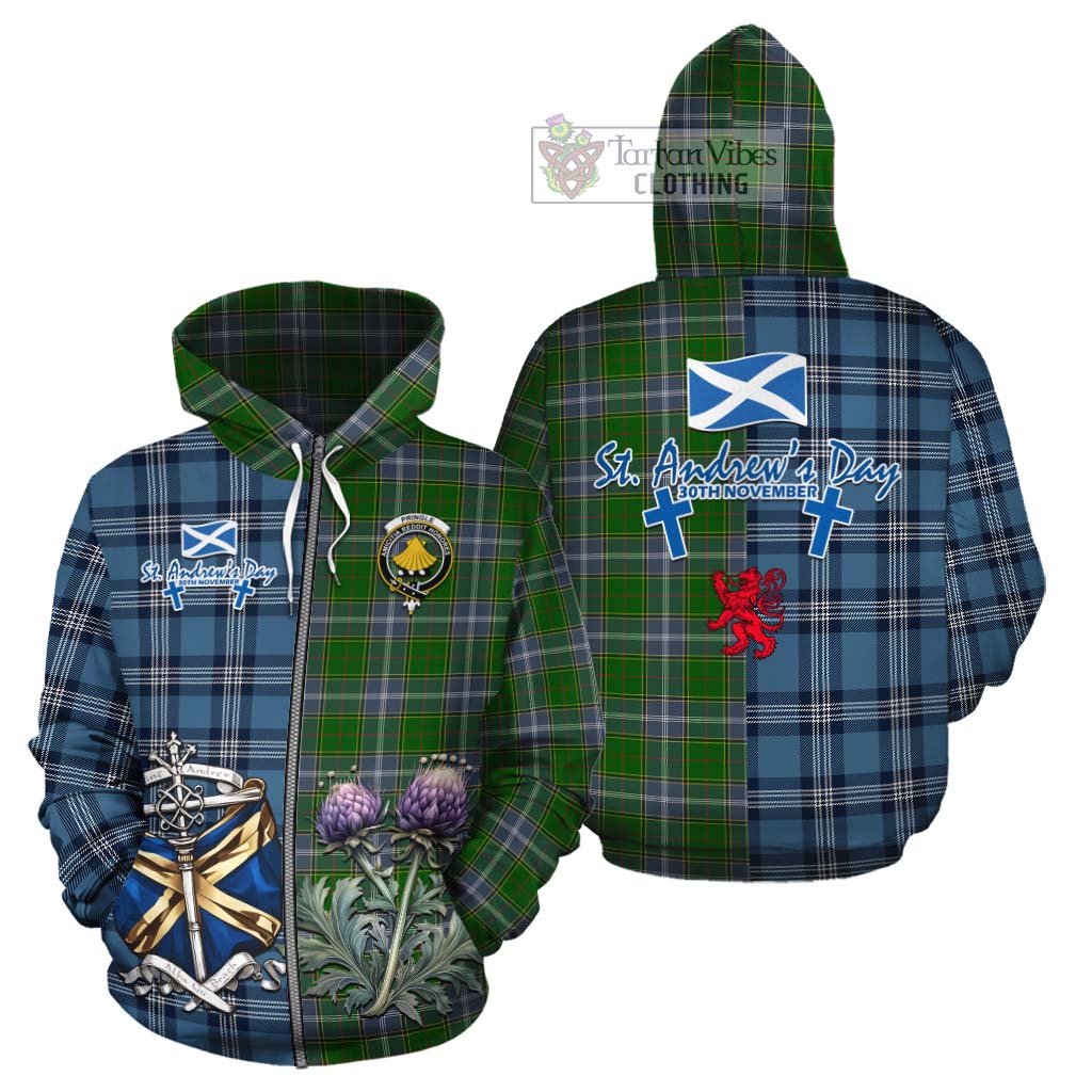 Tartan Vibes Clothing Pringle Tartan Cotton Hoodie Happy St. Andrew's Day Half Tartan Style