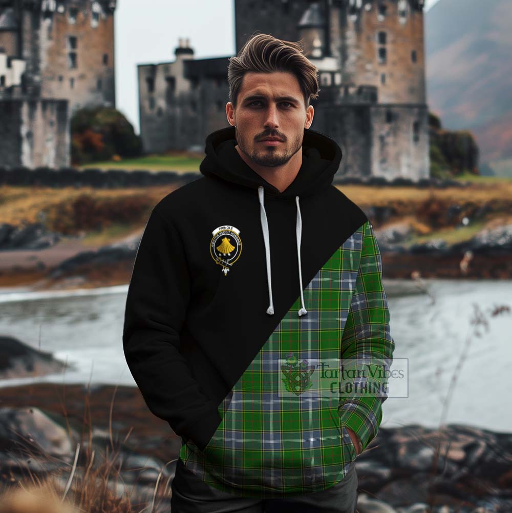 Tartan Vibes Clothing Pringle Tartan Cotton Hoodie with Family Crest and Military Logo Style