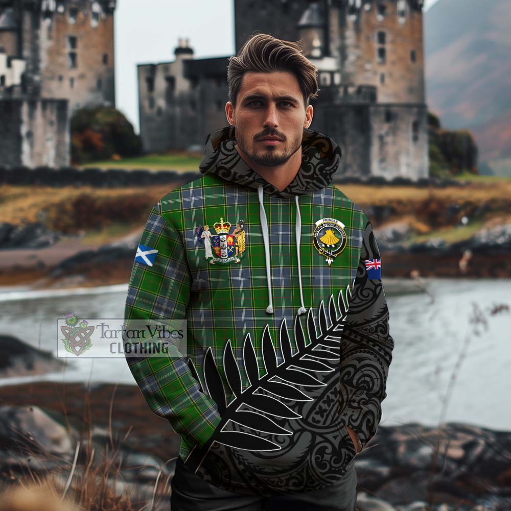 Tartan Vibes Clothing Pringle Crest Tartan Cotton Hoodie with New Zealand Silver Fern Half Style