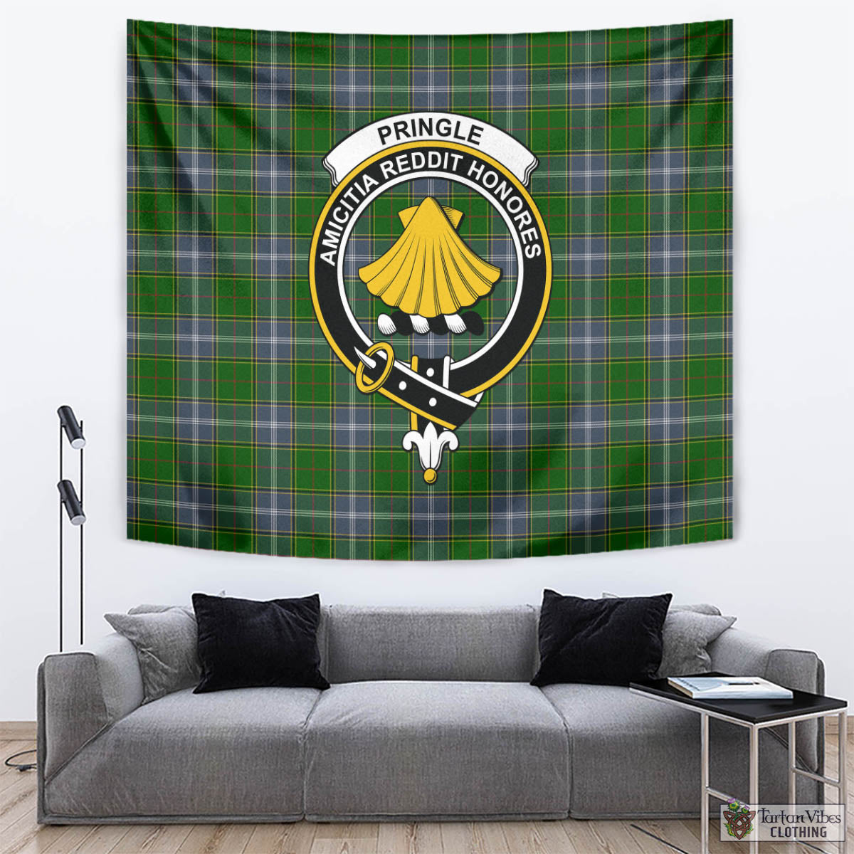 Tartan Vibes Clothing Pringle Tartan Tapestry Wall Hanging and Home Decor for Room with Family Crest