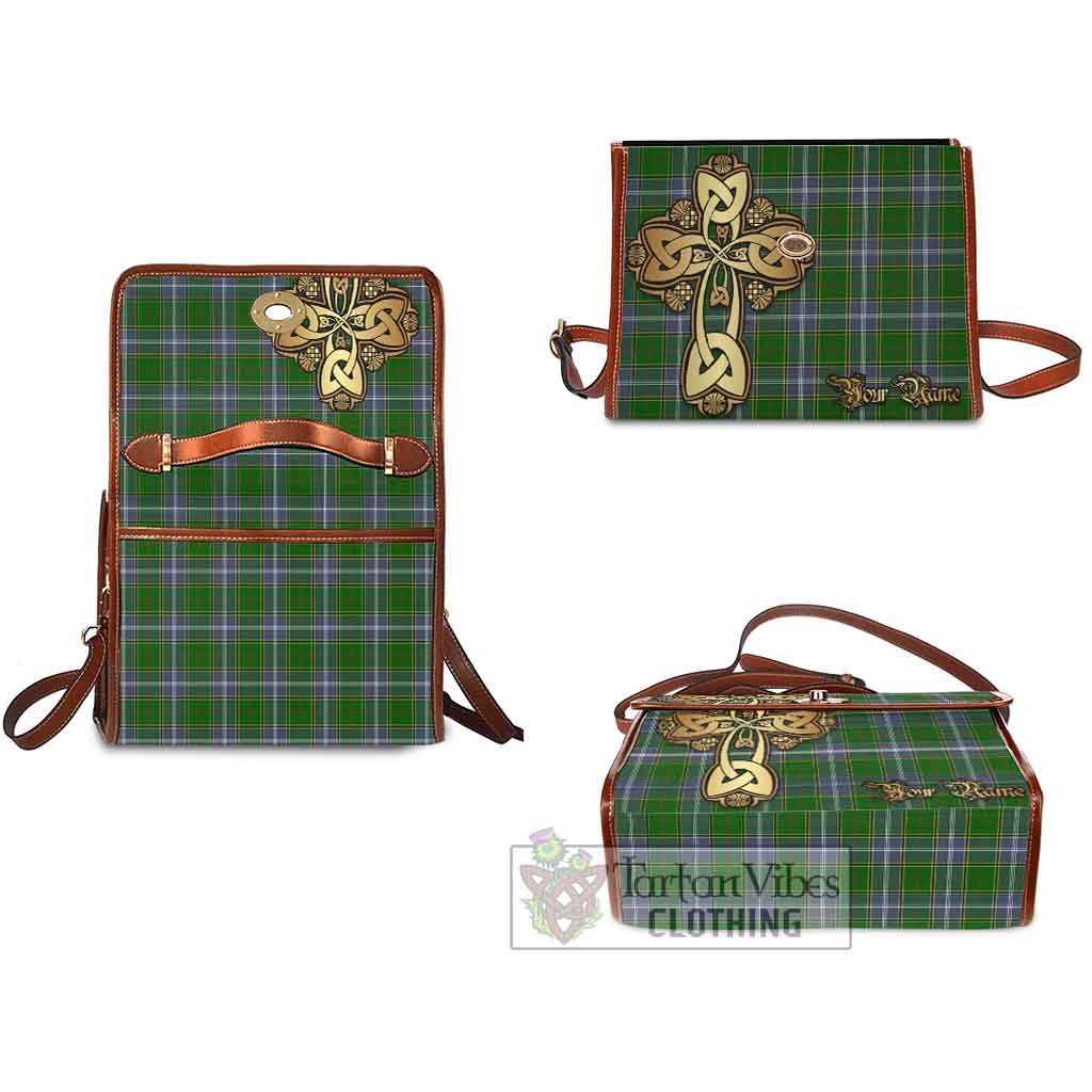 Tartan Vibes Clothing Pringle Tartan Waterproof Canvas Bag Golden Thistle Celtic Cross Style