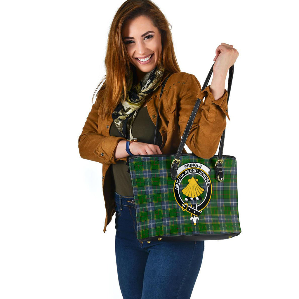 Pringle Tartan Leather Tote Bag with Family Crest - Tartan Vibes Clothing