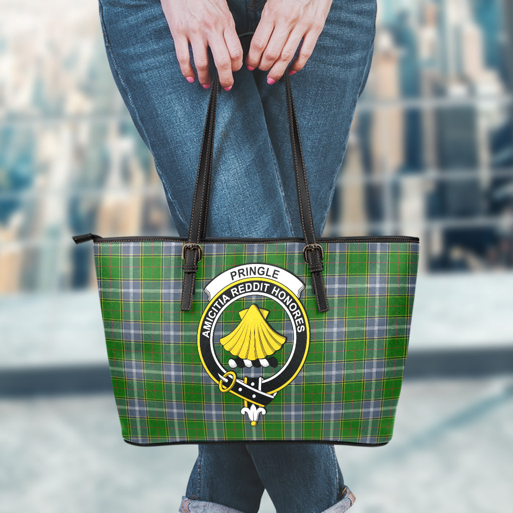 Pringle Tartan Leather Tote Bag with Family Crest - Tartan Vibes Clothing