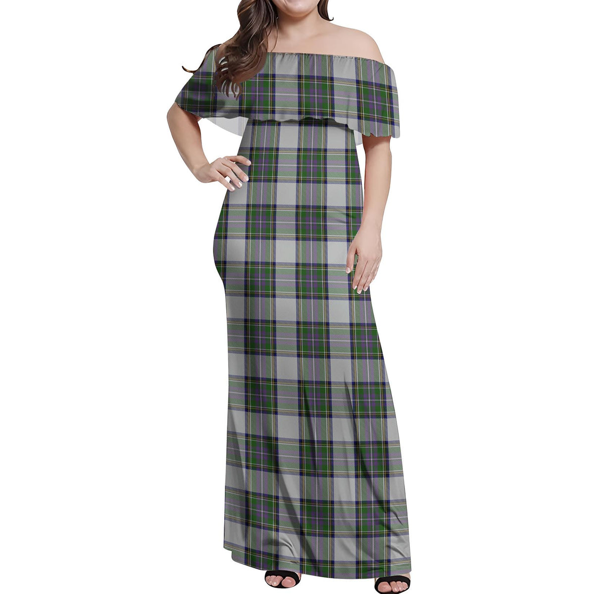 Pritchard Tartan Off Shoulder Long Dress Women's Dress - Tartan Vibes Clothing