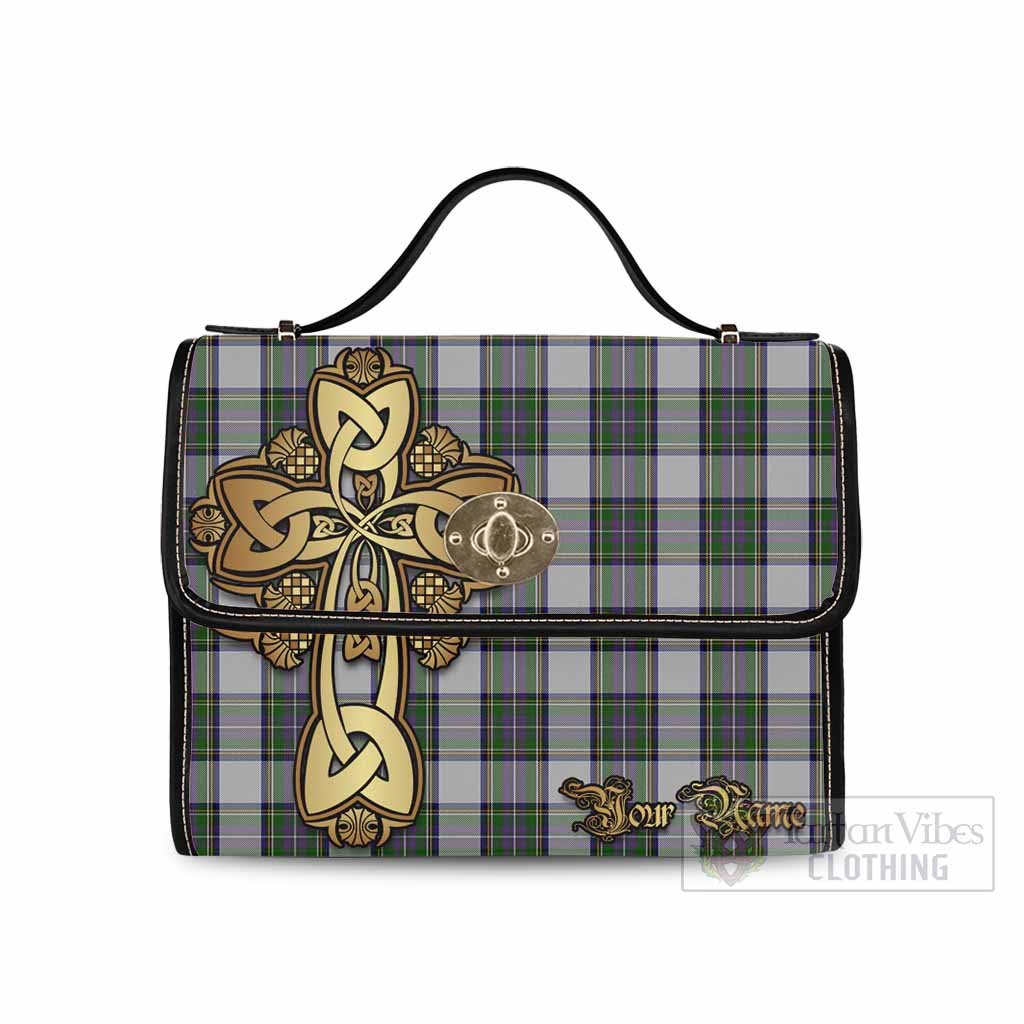 Pritchard Tartan Waterproof Canvas Bag Golden Thistle Celtic Cross Style Black Leather Strap One Size 10.5*20*27cm - Tartan Vibes Clothing