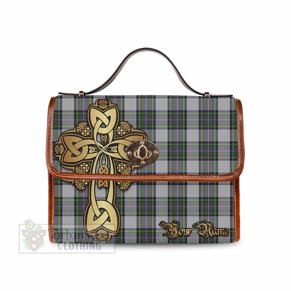 Pritchard Tartan Waterproof Canvas Bag Golden Thistle Celtic Cross Style Brown Leather Strap One Size 10.5*20*27cm - Tartan Vibes Clothing