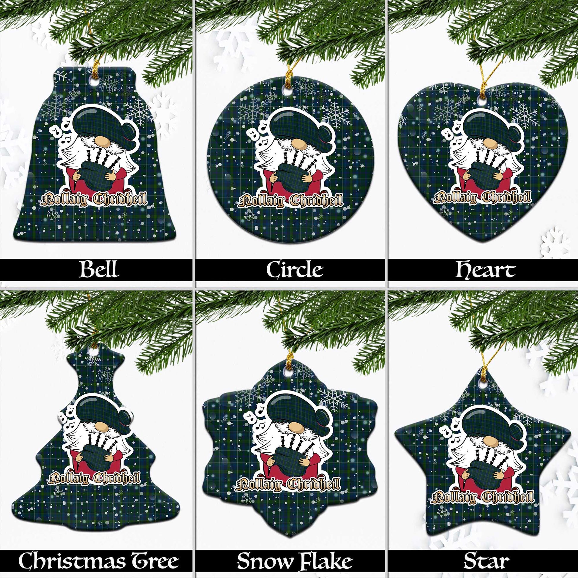Protheroe of Wales Tartan Christmas Ornaments with Scottish Gnome Playing Bagpipes Ceramic - Tartanvibesclothing Shop