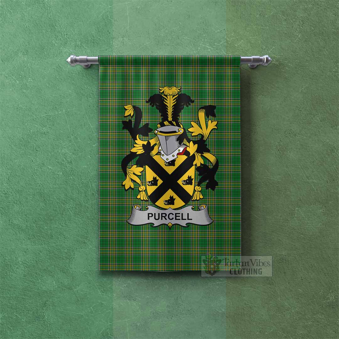 Purcell Irish Clan Tartan Gonfalon, Tartan Banner with Coat of Arms Rectangle - Tartan Vibes Clothing