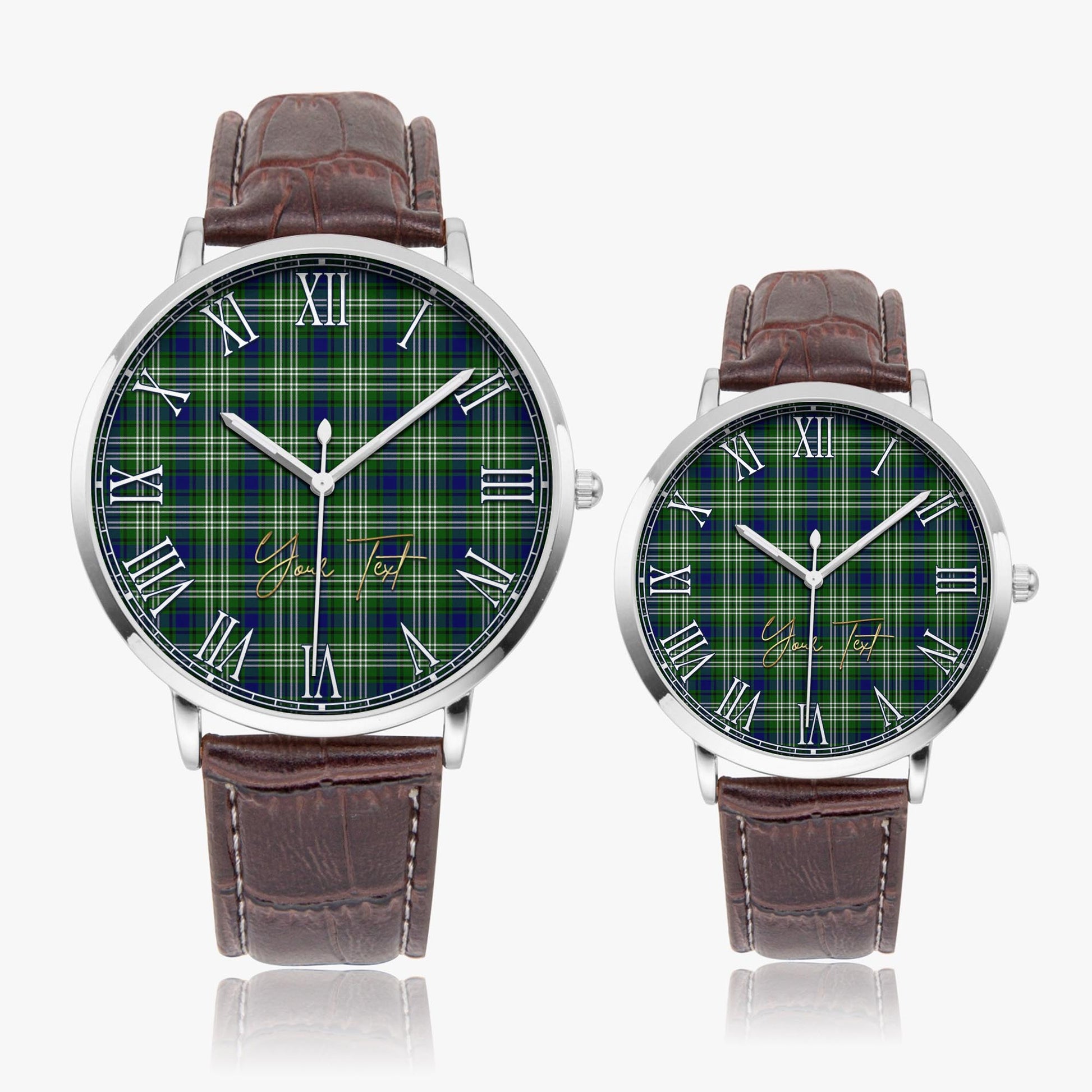 Purves Tartan Personalized Your Text Leather Trap Quartz Watch Ultra Thin Silver Case With Brown Leather Strap - Tartanvibesclothing